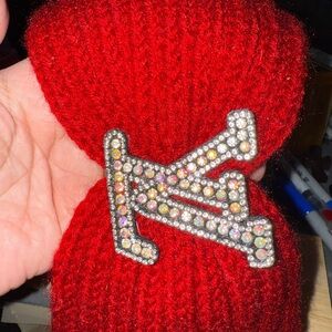 Red Knit Hair Accessory with Rhinestone Arrow Design